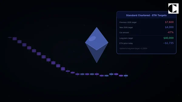 Standard Chartered sumažino Ethereum tikslą 47% – tačiau išlaikė ilgalaikę $40 000 prognozę